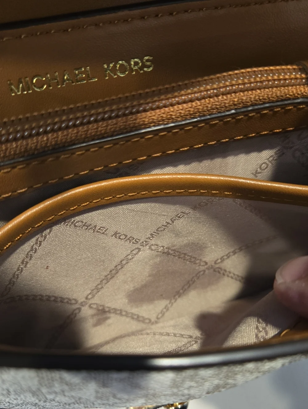 Michael Kors Brown Signature Studded Shoulder Bag
